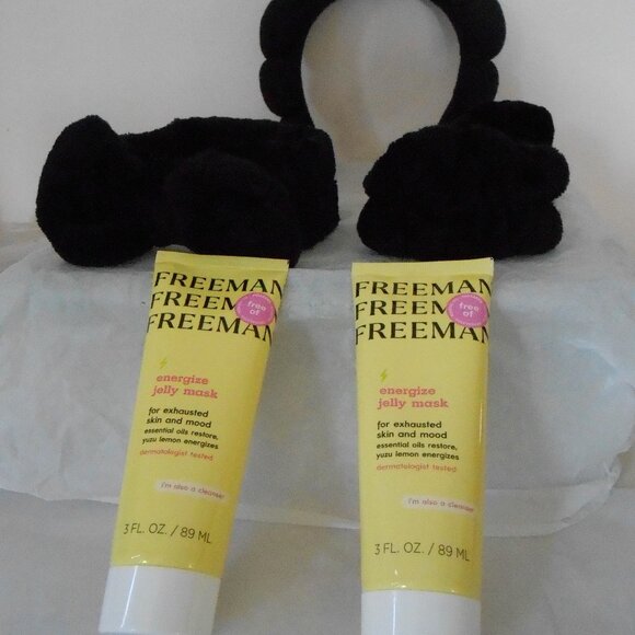 Freeman Energizing Jelly Face Mask Set 2 Black Headbands 2 Ponytail Holders-NEW - Picture 1 of 6